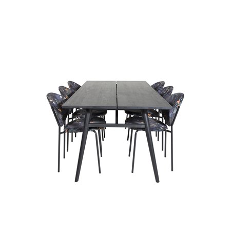 Sleek Extentiontable Black Brushed - 195*95, Vault Dining Chair - Black legs - Black Flower printed fabric_6