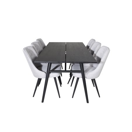 Sleek Extentiontable Black Brushed - 195*95, Velvet Deluxe Dining Chair - Black Legs - Light Grey Fabric_6