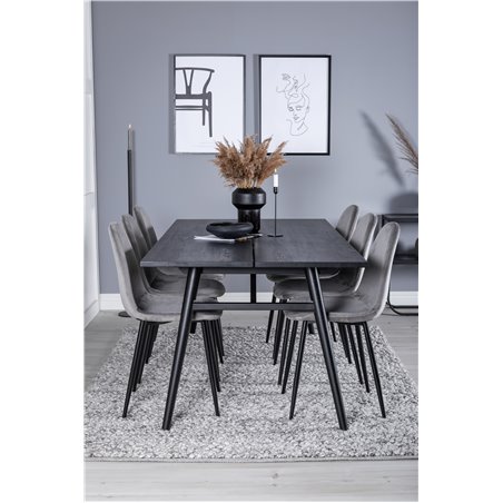 Sleek Extentiontable Black Brushed - 195*95, Polar Dining Chair - Black legs / Light Grey Velvet (ersätter 19902-885)_6