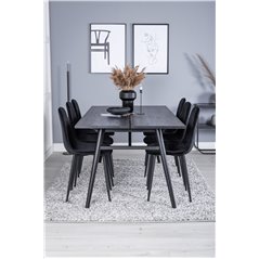 Sleek Extentiontable Black Brushed - 195*95, Polar Diamond Dining Chair - Black Legs - Black Velvet_6