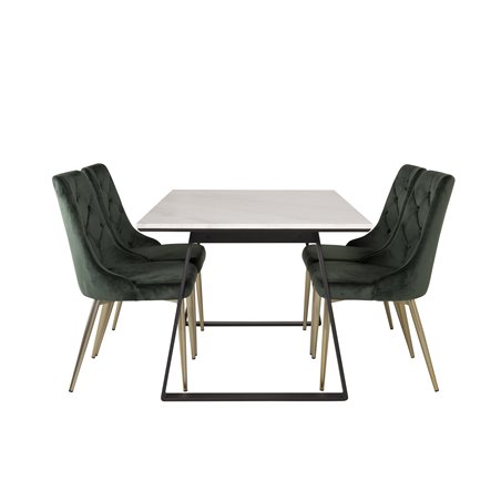 Estelle Dining Table 140*90 - White / Black, Velvet Deluxe Dining Chair - Green / Brass_4