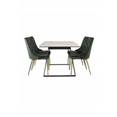 Estelle Dining Table 140*90 - White / Black, Velvet Deluxe Dining Chair - Green / Brass_4