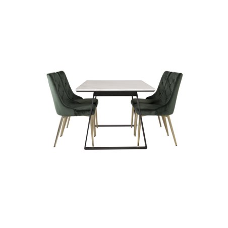 Estelle Spisebord 140 * 90 - Hvid / Sort, Velvet Deluxe spisebordsstol - Grøn / Messing_4