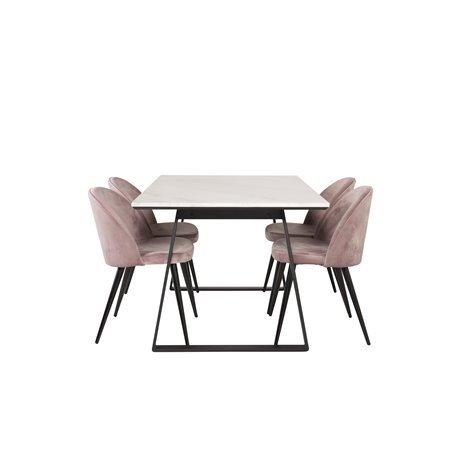 Estelle Dining Table 140*90 - White / Black, Velvet Dining Chair - Pink / Black_4