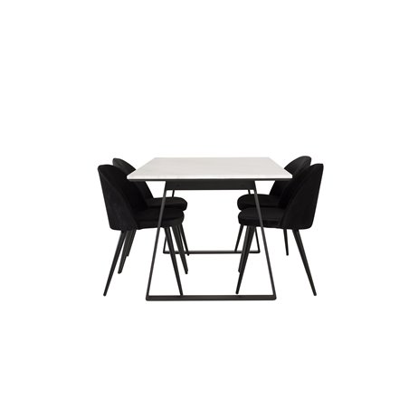 Estelle Dining Table 140*90 - White / Black, Velvet Dining Chair - Black / Black_4