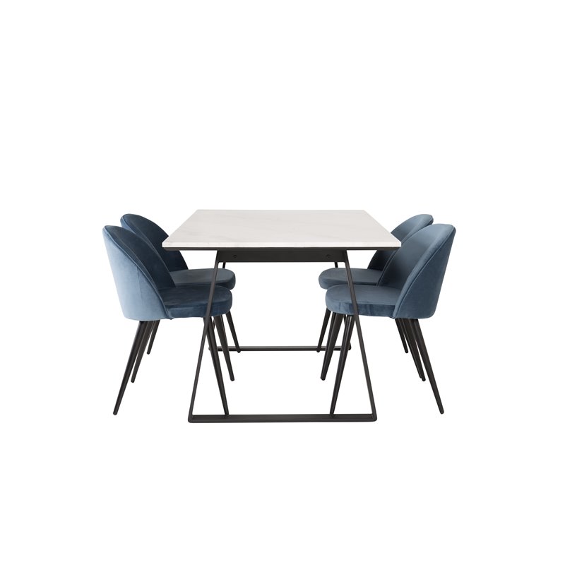 Estelle Dining Table 140*90 - White / Black, Velvet Dining Chair - Blue / Black_4