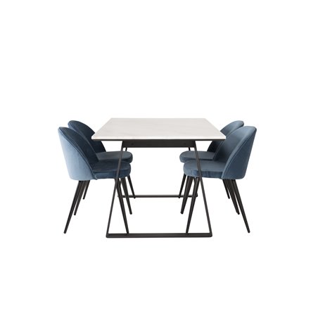 Estelle Dining Table 140*90 - White / Black, Velvet Dining Chair - Blue / Black_4