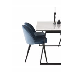 Estelle Spisebord 140 * 90 - Hvid / Sort, Spisebordsstol i fløjl - Blue / Sort_4