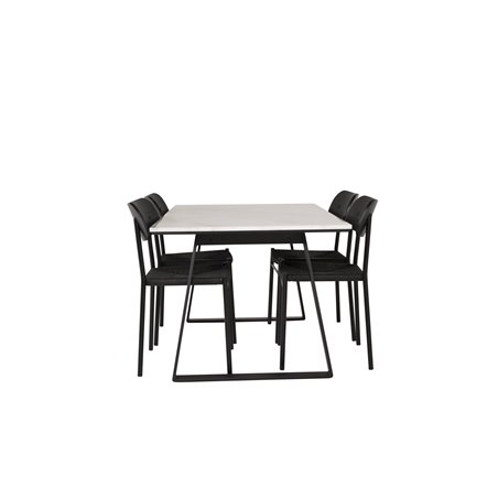 Estelle Dining Table 140*90 - White / Black, Polly Dining Chair - Black / Black_4