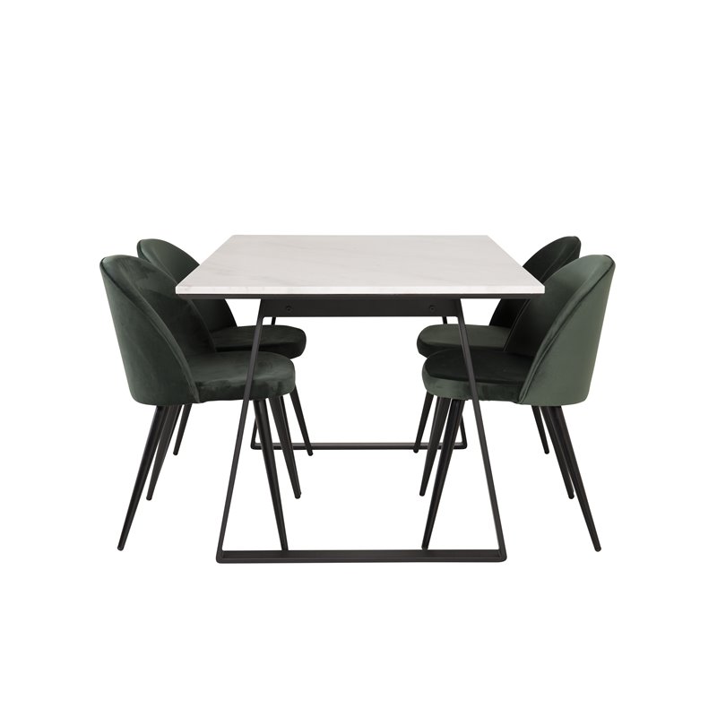 Estelle Dining Table 140*90 - White / Black, Velvet Dining Chair - Green / Black_4