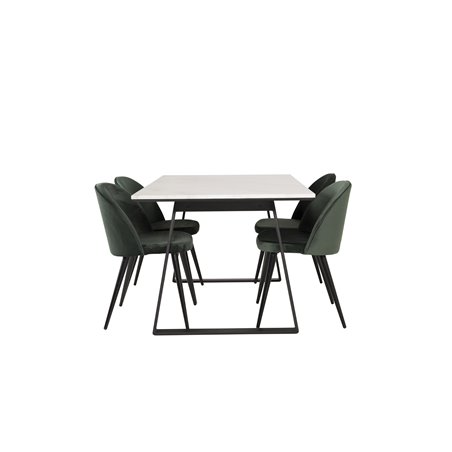Estelle ruokapöytä 140 * 90 - valkoinen / musta, sametti ruokapöydän tuoli - vihreä / musta_4