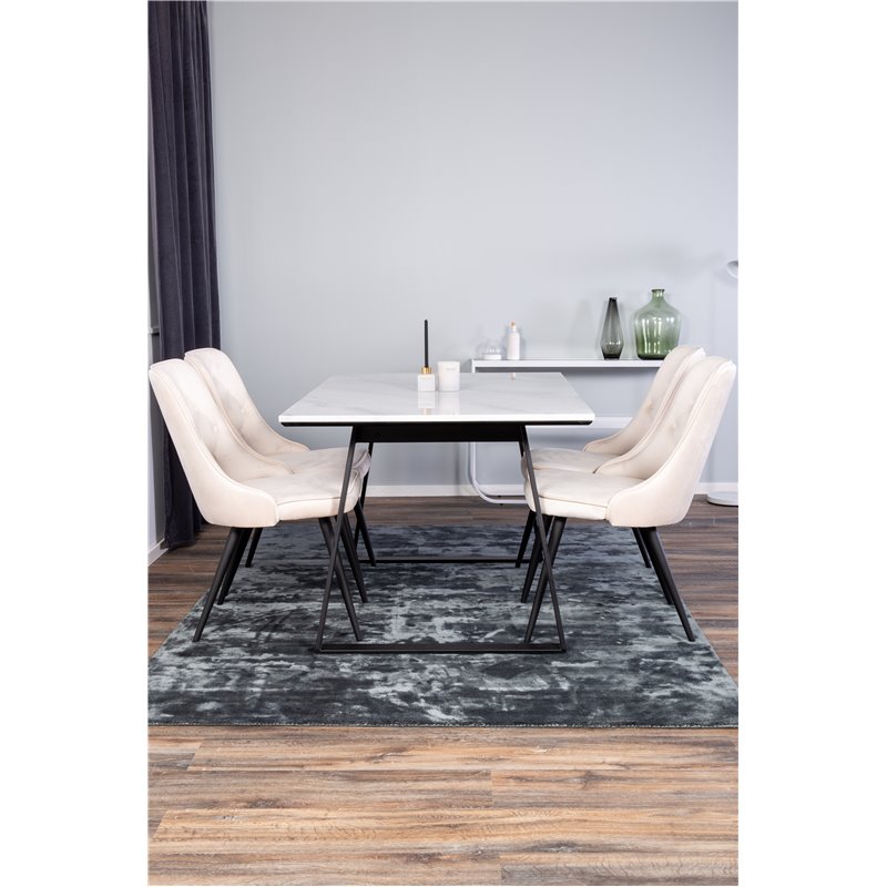 Estelle Dining Table 140*90 - White / Black, Velvet Deluxe Dining Chair - Beige / Black_4