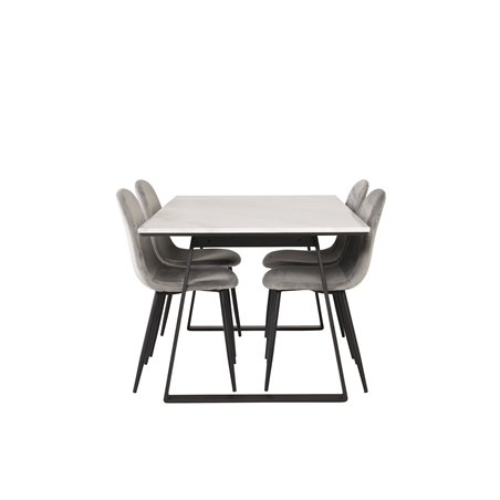 Estelle Dining Table 140*90 - White / Black, Polar Dining Chair - Black legs / Light Grey Velvet (ersätter 19902-885)_4