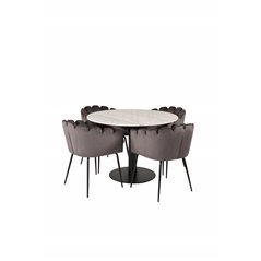 Estelle Round Dining Table ø106 H75 - White / Black, Limhamn - Chair - Grey Velvet_4