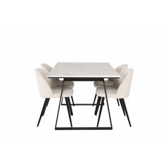 Estelle Dining Table 140*90 - White / Black, Velvet Dining Chair Corduroy - Beige / Black_4