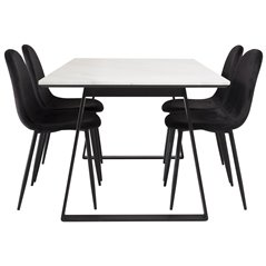 Estelle Dining Table 140*90 - White / Black, Polar Dining Chair - Black legs / Black Velvet (ersätter 19902-888)_4