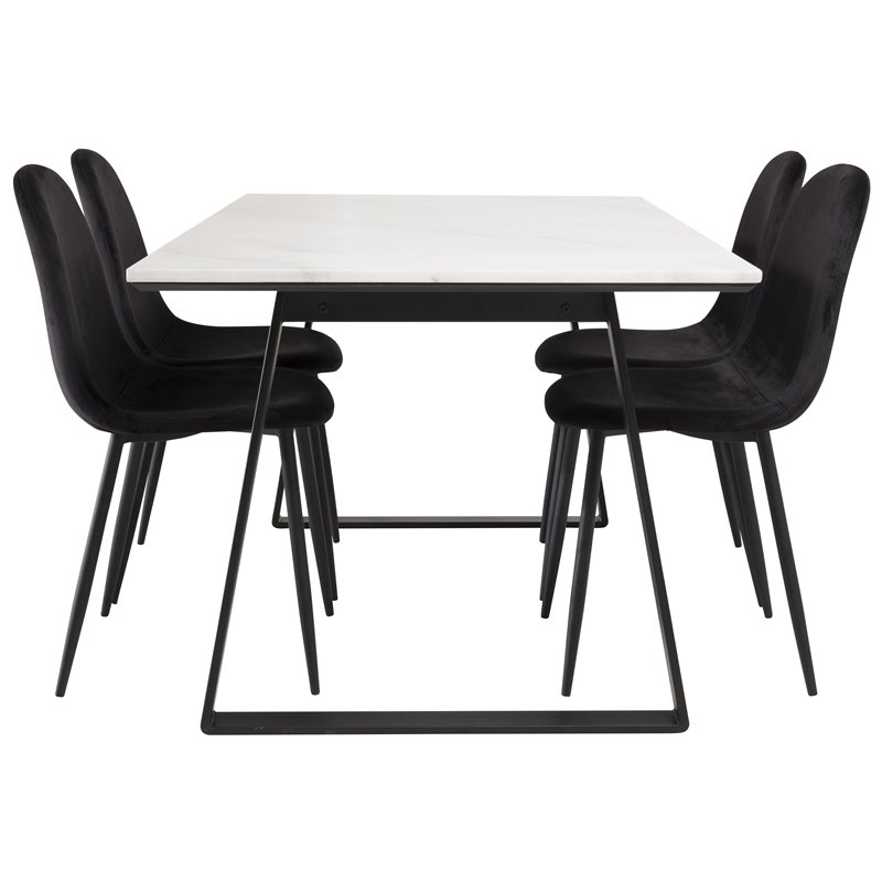 Estelle Dining Table 140*90 - White / Black, Polar Dining Chair - Black legs / Black Velvet (ersätter 19902-888)_4