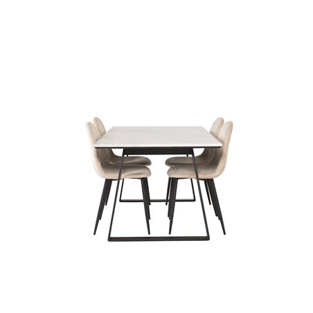 Estelle Dining Table 140*90 - White / Black, Polar Dining Chair- Black legs / Beige Velvet (ersätter 19902-880)_4