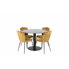 Estelle Round Dining Table ø106 H75 - Black / Black, Limhamn Light - Chair - Gold Velvet_4