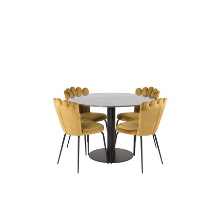 Estelle Round Dining Table ø106 H75 - Black / Black, Limhamn Light - Chair - Gold Velvet_4