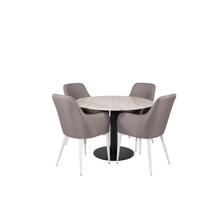 Estelle Round Dining Table ø106 H75 - White / Black, Comfort Dining Chair - Grey / White_4