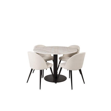 Estelle Round Dining Table ø106 H75 - White / Black, Velvet Dining Chair Corduroy - Beige / Black_4