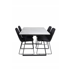 Estelle Dining Table 140*90 - White / Black, Muce Dining Chair - Black Legs - Black Fabric_4