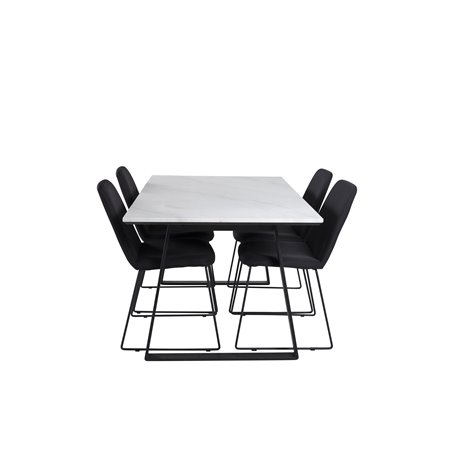 Estelle Dining Table 140*90 - White / Black, Muce Dining Chair - Black Legs - Black Fabric_4