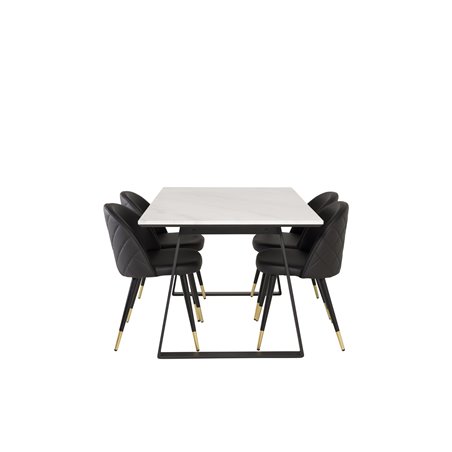 Estelle Dining Table 140*90 - White / Black, Velvet Dining Chair w, Stiches - PU - Black / Black_4