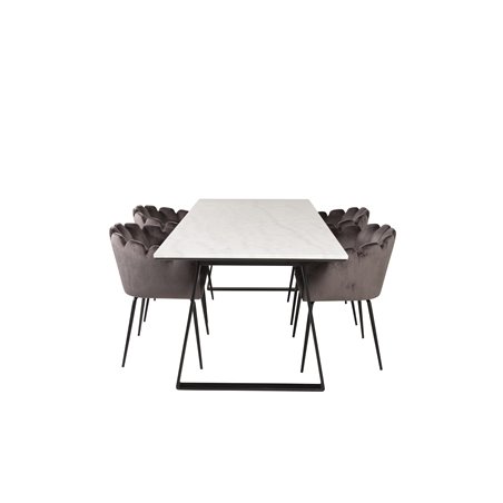 Estelle Dining Table 200*90*H76 - White / Black, Limhamn - Chair - Grey Velvet_4