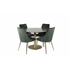 Estelle Round Dining Table ø106 H75 - Black / Brass, Velvet Deluxe Dining Chair - Green / Brass_4