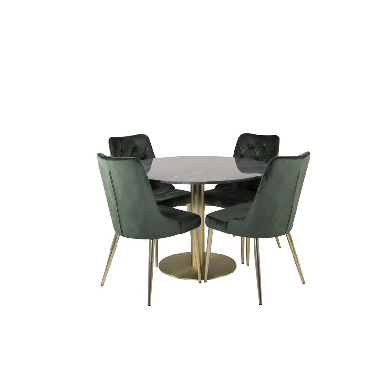 Estelle Round Dining Table ø106 H75 - Black / Brass, Velvet Deluxe Dining Chair - Green / Brass_4