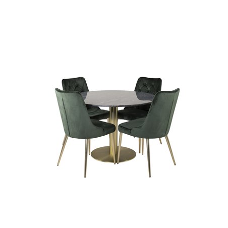 Estelle Round Dining Table ø106 H75 - Black / Brass, Velvet Deluxe Dining Chair - Green / Brass_4