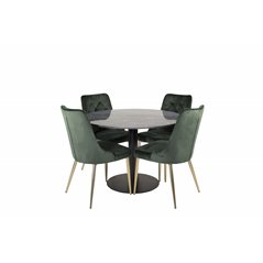 Estelle Round Dining Table ø106 H75 - Black / Black, Velvet Deluxe Dining Chair - Green / Brass_4