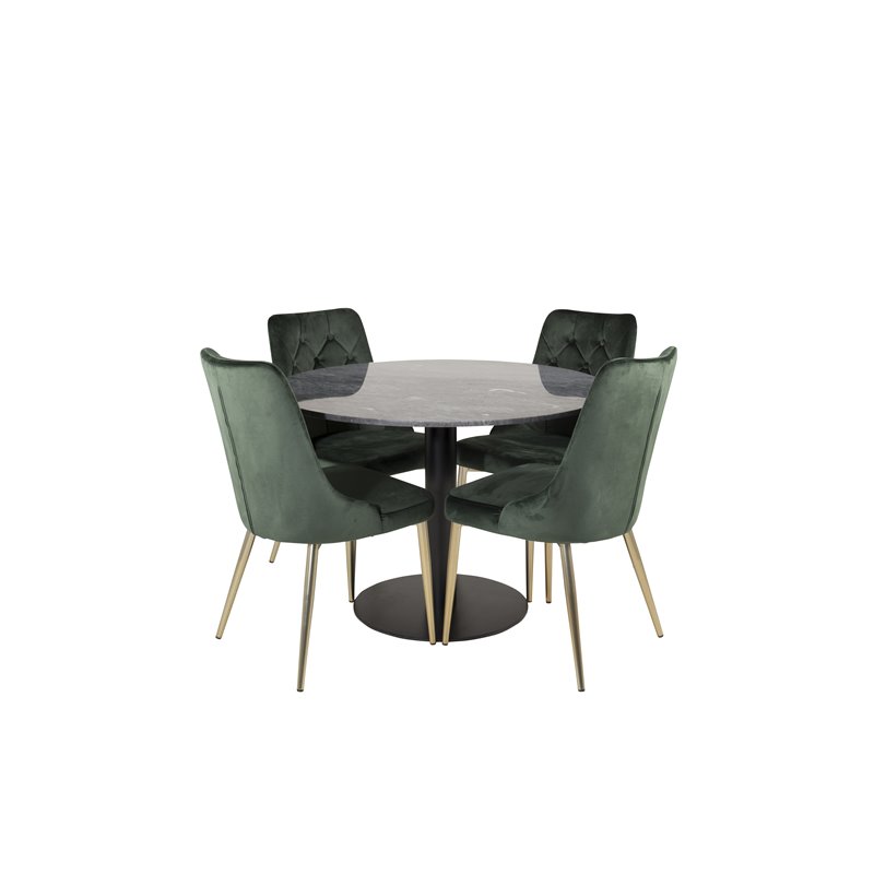 Estelle Round Dining Table ø106 H75 - Black / Black, Velvet Deluxe Dining Chair - Green / Brass_4