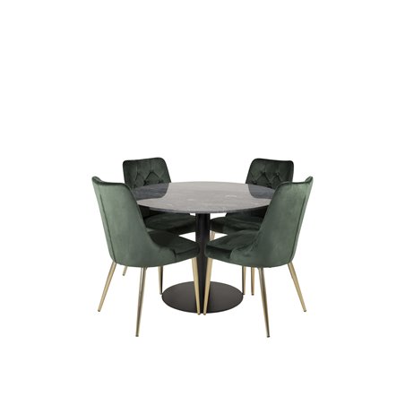 Estelle Round Dining Table ø106 H75 - Black / Black, Velvet Deluxe Dining Chair - Green / Brass_4
