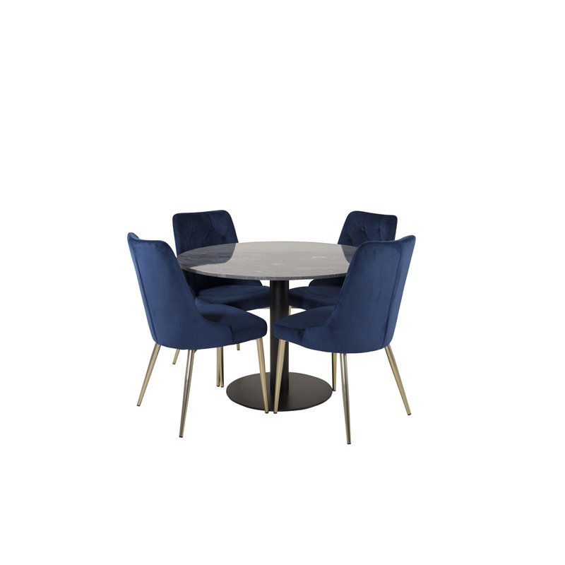 Estelle Rundt Spisebord ø106 H75 - Sort / Sort, Velvet Deluxe Spisestuestol - Blue / Messing_4