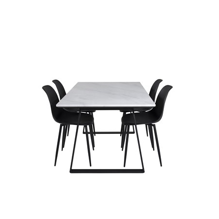 Estelle Dining Table 140*90 - White / Black, Polar Plastic Dining Chair - Black Legs / Black Plastic_4