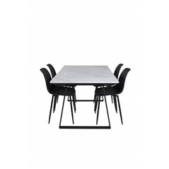 Estelle ruokapöytä 140 * 90 - valkoinen / musta, Polar Plastic ruokapöydän tuoli - mustat jalat / musta Pla Pla