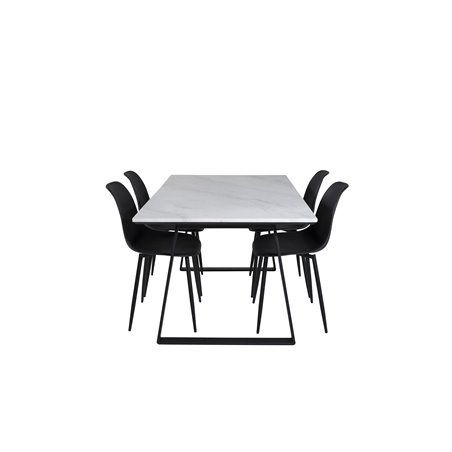 Estelle Dining Table 140*90 - White / Black, Polar Plastic Dining Chair - Black Legs / Black Plastic_4