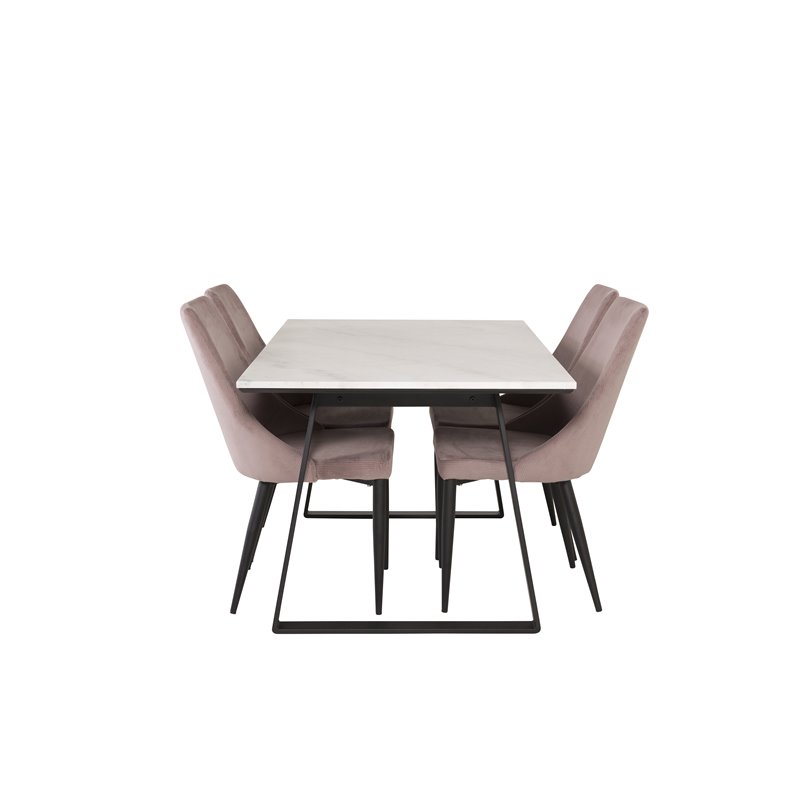 Estelle Dining Table 140*90 - White / Black, Leone Dining Chair - Pink / Black_4