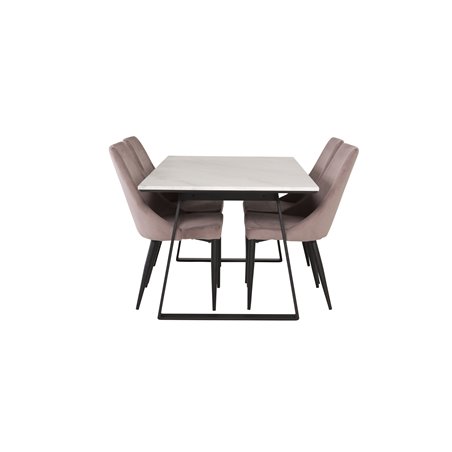 Estelle Dining Table 140*90 - White / Black, Leone Dining Chair - Pink / Black_4