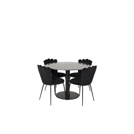 Estelle Round Dining Table ø106 H75 - Black / Black, Limhamn Light - Chair - Black Velvet_4