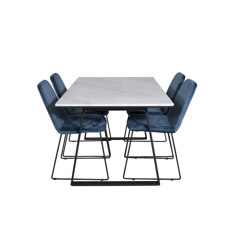 Estelle Dining Table 140*90 - White / Black, Muce  Dining Chair - Black Legs - Blue  Velvet_4