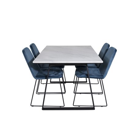 Estelle ruokapöytä 140 * 90 - valkoinen / musta, Muce ruokapöydän tuoli - mustat jalat - Blue Velvet_4