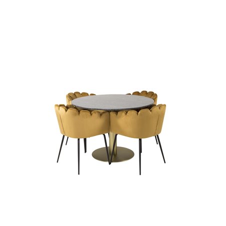 Estelle Round Dining Table ø106 H75 - Black / Brass, Limhamn - Chair - Gold Velvet_4