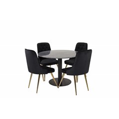 Estelle Round Dining Table ø106 H75 - Black / Black, Velvet Deluxe Dining Chair - Black / Brass_4
