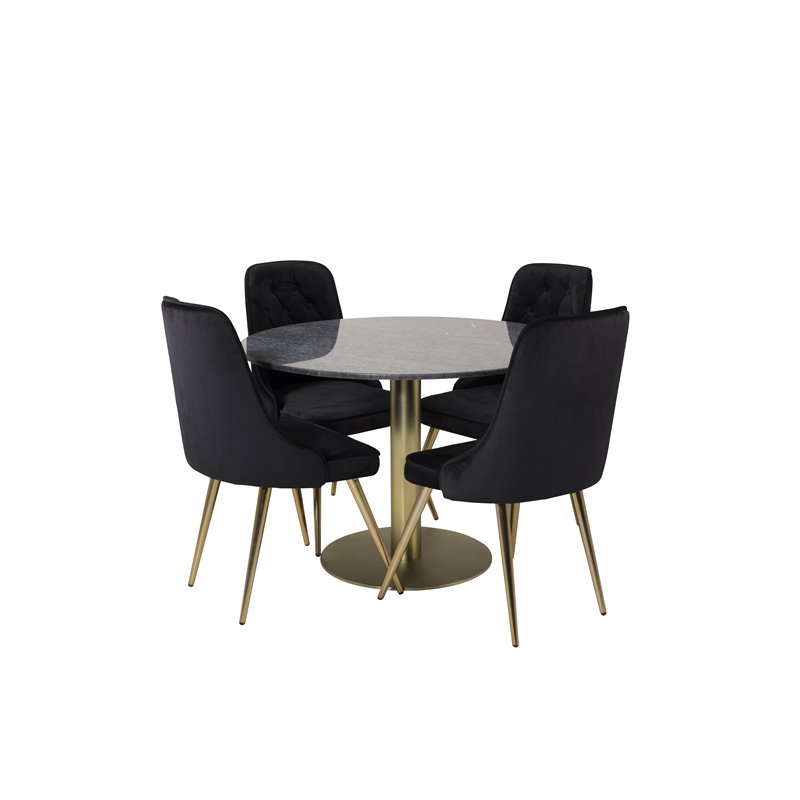 Estelle Round Dining Table ø106 H75 - Black / Brass, Velvet Deluxe Dining Chair - Black / Brass_4