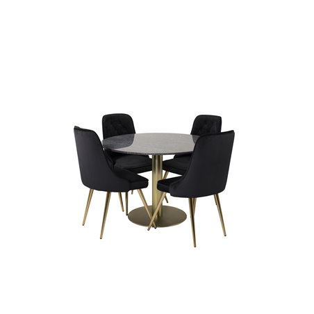 Estelle Round Dining Table ø106 H75 - Black / Brass, Velvet Deluxe Dining Chair - Black / Brass_4