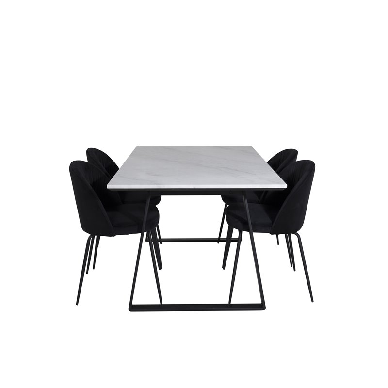 Estelle Dining Table 140*90 - White / Black, Wrinkles Dining Chair - Black Legs - Black  Velvet_4